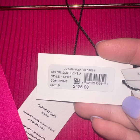 NWT Milly Women's Liv Pleated Satin Dress Color Fuschia Size 8 - Picture 3 of 3
